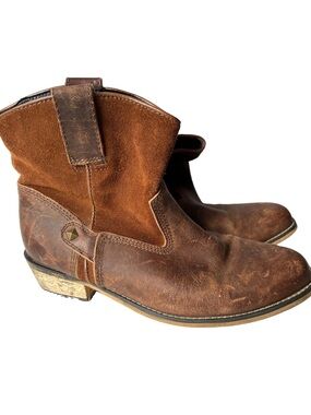 Sterling River Brown Leather Suede Cowboy Western Distressed Short Boots 7.5